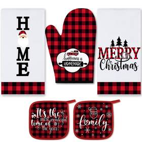 Hun-rtteri-2279 Rtteri 5 Pcs Christmas Red And Black Buffalo Plaid Kitchen Towels As Shown