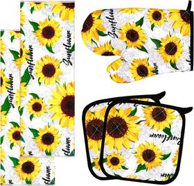 Rd0322 Ruodon 5 Pack Yellow Sunflower Dish Towels Oven Mitts And Potholders Gloves-oven