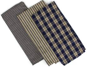 Rustic Covenant 400011748573 Farmhouse Cotton Tea Towels Set Of 3 22x13in Navy Blue/tan Kitchen Decor