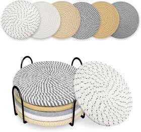 Rykjgs 445031813886 6 Pack Cotton Trivets Set With Metal Holder - 8 Inch Heat Resistant Hot Pads For