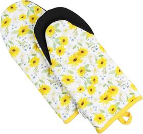 Mn-lwuj-hi86 Sage Stitch Heat Resistant Designer Kitchen Oven Mitts With Neoprene Non-slip Sun Flowers