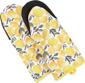 Ru-ry0w-91ke Sage Stitch Heat Resistant Designer Kitchen Oven Mitts With Neoprene Yellow Lemons