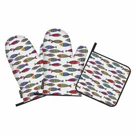 Samgula-ovenmittsa103 Samgula 772168726145 3pcs Colorful Fish Oven Mitts Pot Holders Set Sea Animal Heat Resistant Bbq