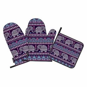 Samgula-ovenmittsa105 Samgula 772168726176 Mandala Elephant Oven Mitts And Pot Holders Sets Purple African Ethnic Heat Resi