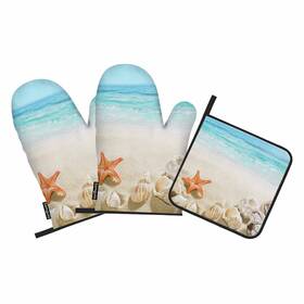 Samgula-ovenmittsa112 Samgula 772168726275 Summer Beach Oven Mitts And Pot Holders Sets Sea Wavy Starfish Conch Heat Res