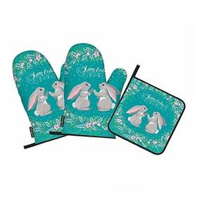 Samgula-ovenmittsa128 Samgula 772168726510 Easter Oven Mitts And Pot Holders Sets Cute Rabbits Floral Wreath Heat