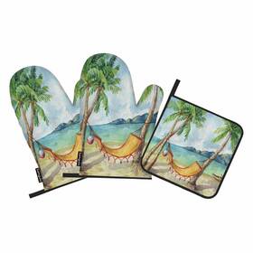 Samgula-ovenmittsa140 Samgula 772168726718 Summer Beach Oven Mitts And Pot Holders Sets Tropical Palm Tree Hammock Heat