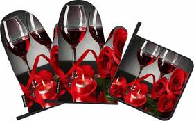 Samgula 772168726749 Red Wine Oven Mitts And Pot Holders Sets Roses Candles Romantic Love Heat 3pcs