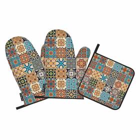 Samgula 772168726800 Retro Plaid Oven Mitts And Pot Holders Set Portuguese Style Heat-resistant 3 Pcs
