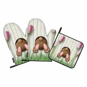 Samgula-ovenmittsa158 Samgula 772168726985 Brown Bunny Oven Mitts And Pot Holders Sets Easter Tulips Wooden Wall Heat Re
