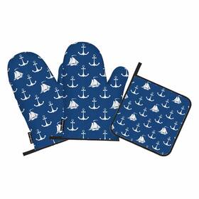 Samgula-ovenmittsa165 Samgula 772168727104 Ship Anchor Oven Mitts Pot Holders Set Sailing Vessel Heat Resistant 3 Pcs