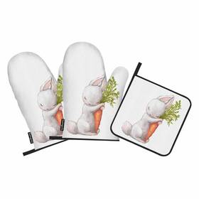 Samgula-ovenmittsa185 Samgula 772168727401 Cute Rabbit Oven Mitts And Pot Holders Sets Sleeping Hare With Carrot Heat Re