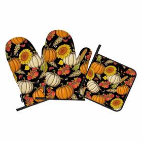 Samgula 772168727494 Autumn Harvest Oven Mitts And Pot Holders Sets Pumpkin Sunflower Corn Fruit H
