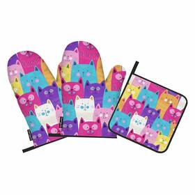 Samgula-ovenmittsa204 Samgula 772168727708 Colorful Cats Oven Mitts And Pot Holders Sets Funny Animal Cartoon Vibrant He