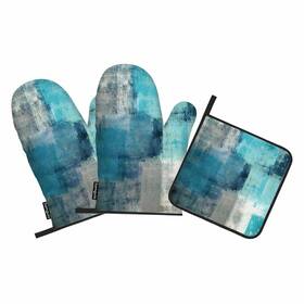 Samgula 772168727760 Blue Grey Oven Mitts And Pot Holders Sets Doodle Art Classic Painting Heat Resis