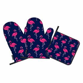 Samgula-ovenmittsa209 Samgula 772168727777 Pink Red Flamingo Oven Mitts And Pot Holders Sets Tropical Animal Cartoon Hea
