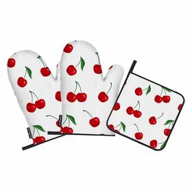 Samgula-ovenmittsa215 Samgula 772168727869 Red Cherry Oven Mitts And Pot Holders Sets Fruit Sweet Cartoon Heat Resistant