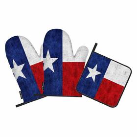 Samgula 772168727883 Flag Oven Mitts And Pot Holders 3pcs Blue Red White Retro Bbq Heat Resistant