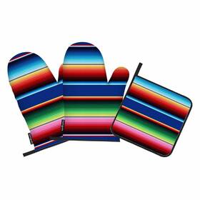 Samgula 772168728064 Mexican Stripes Oven Mitts And Pot Holders Set Colorful Art Heat-resistant 3 Pcs