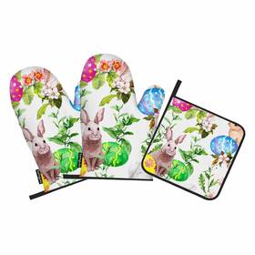 Samgula-ovenmittsa251 Samgula 772168728422 Easter Oven Mitts And Pot Holders Sets Rabbits Colorful Eggs Flower Leaves He