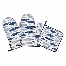Samgula-ovenmittsa267 Samgula 772168728675 Blue Fish Oven Mitts And Pot Holders Sets Stripe Pattern Heat Resistant 3pcs For
