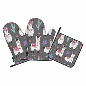 Samgula-ovenmittsa274 Samgula 772168728781 Alpaca Oven Mitts And Pot Holders Set Animal Ethnic Heat Resistant 3 Pcs