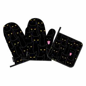 Samgula-ovenmittsa277 Samgula 772168728828 Black Cats Oven Mitts And Pot Holders Sets Cool Animal Sharp Eyes Mitt H