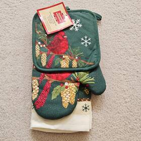 10539410 Seasons Wonders 3-piece Cardinal Print Kitchen Set Oven Mitt Potholder Tea Tow