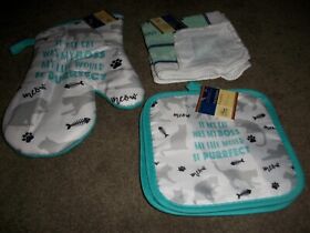 Set Of 5 If My Cat Was Boss... Oven Mitt And 2 Potholders Dishclothes