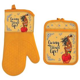 Shades Of Color 723519071636 Mitt And Potholder Set Living My Blessed Life 8.75 X 6.75 Oven Mi