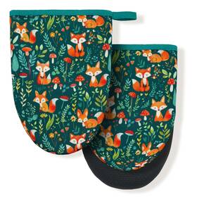 Kxstjslbvfwp-643682333 Shbyygr Forest Fox Animal Green Floral Flower Mini Silicone Oven Mitts Heat Slip Res