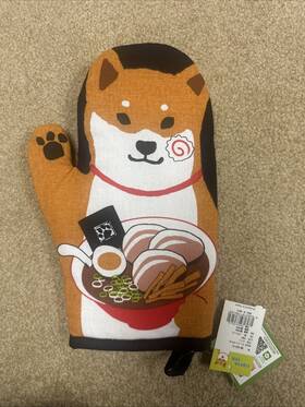 Hw-383-51 Shibata-san Japanese Shiba Inu Dog Oven Mitt Holding Ramen Bowl New