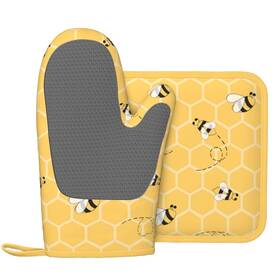 Ofs-513825097-right Shirmdiy Oven Mitts And Potholders Yellow Bees Honey Silicone Glove Heat Resistant