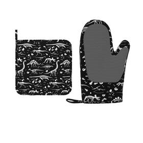 Ofs-523064222-right Shirmdiy Oven Mitts And Potholders One Size Black White Dinosaur Skeleton Skulls