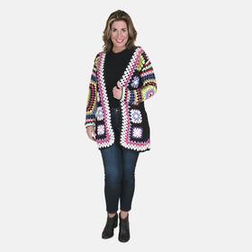 3683372 Shop Lc Handmade Black With Multi Color 100% Cotton Crochet Outerwear Cardigan L