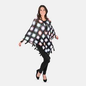Bd3683333 Shop Lc Handmade Black With Multi Color Square Cotton Crochet Outerwear Kaftan One Size