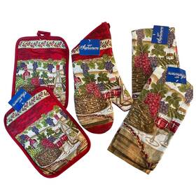 Signature Kitchen Collection 761450073340 Napa Wine Oven Mitt Pot Holder Towel Set Of 5