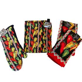 Signature Kitchen Collection & J&m Fashion 761450073364 Pepers Oven Mitt Pot Holder Towel Set Of 4 New