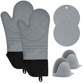 Silicone Oven Mitts And Pot Holders Set 6 Piece With 2 Hot Pads Heat Resista