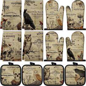 Silifine-bd7sjg-s6r Silifine 12 Pcs Gothic Kitchen Towels Pot Holders And Oven Mitts Set As Pictures Shown
