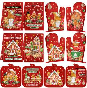 Silifine-dhjk-we24 Silifine 12 Pcs Christmas Kitchen Towels Pot Holders And Oven Mitts Set 4 Gingerbread Man