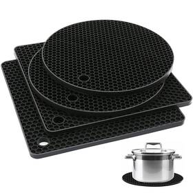 Siziviki 673311119640 4pcs Silicone Trivet Mats Hot Pads For Kitchen Black Silic