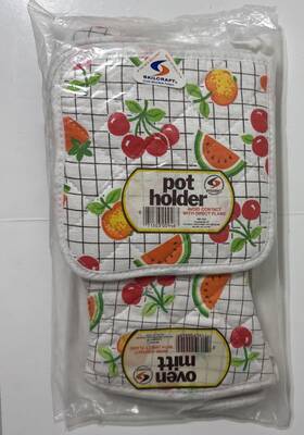 Skilcraft 071503009494 Vtg Fruit Oven Mitt Pot Holder Set 4pcs Vibrant Original Package