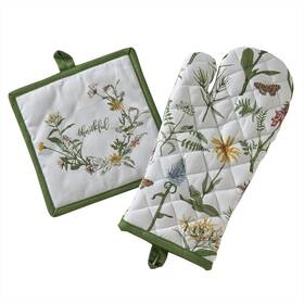 Skl Home 036326609764 Heirloom Wildflowers Oven Mitt And Pot Holder Set 2 Piece