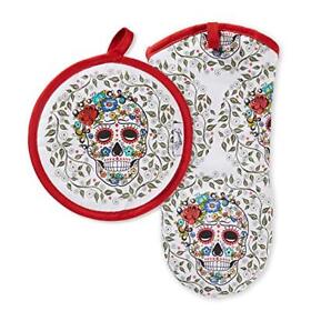 Skull Vine Oven Mitt Pot Holder Multi 2 Piece