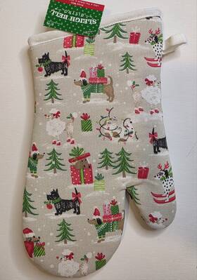 6258537 Sleigh Bell Bistro Christmas Oven Mitt Holiday Dogs Xmas Tree Gifts Nwt