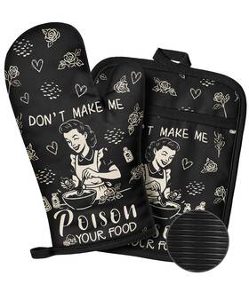 Bd1028-03 Slohif Grst Funny Oven Mitts And Pot Holder For Women - Heat Resistant Black