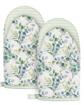 Grst0928-01 Slohif Sage Green Mini Oven Mitts Set Flower Extended Short Heat