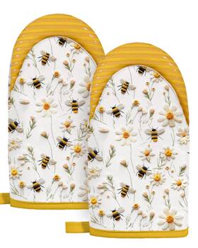 Grst0928-07 Slohif Bee Mini Oven Mitts Set Yellow Extended Short Heat White