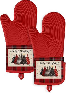 Grst1015-06 Slohif Long Silicone Oven Mitts Heat Resistant For Women - 2 Pcs Red